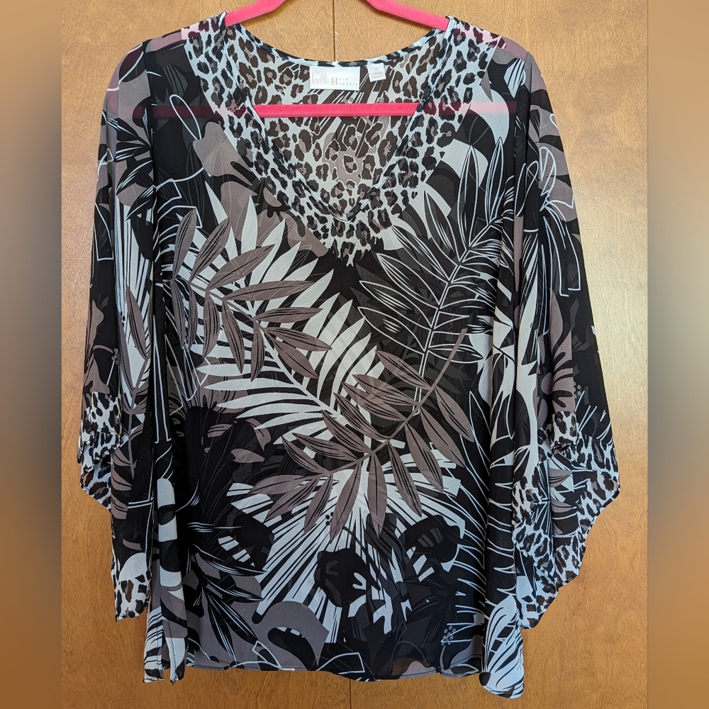 Belle by Kim Gravel Animal Print Sheer Blouse